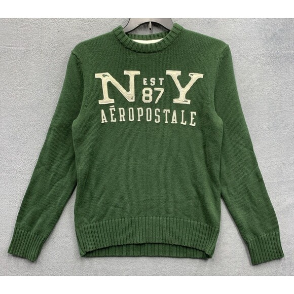 Aeropostale Pullover Sweaters Mens 1987 Rib Knit Embroidered Green Size Medium - Picture 1 of 15